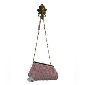 BAM FOREVER Pink Quilted Faux Fur Gold Tone Chain Cross Body Purse. Snap Closure